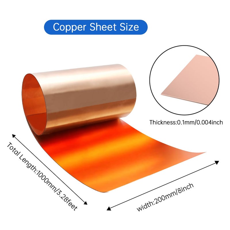 Uxney Copper Sheet Roll, 1000x200x0.1mm Copper Flashing Roll, 38 Gauge Thick Pure Copper Plate & Strip for Roofing, DIY Projects, House Repair, Crafts and Metal Working - Image 2